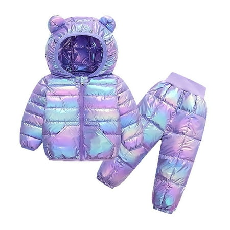 

QWERTYU Toddler Baby Child Children Kids Boy Girl Colorful Long Sleeve Puffer Jacket Set Fall Winter Padded Coats and Pants Hooded Zip Up Outerwear 1Y-5Y