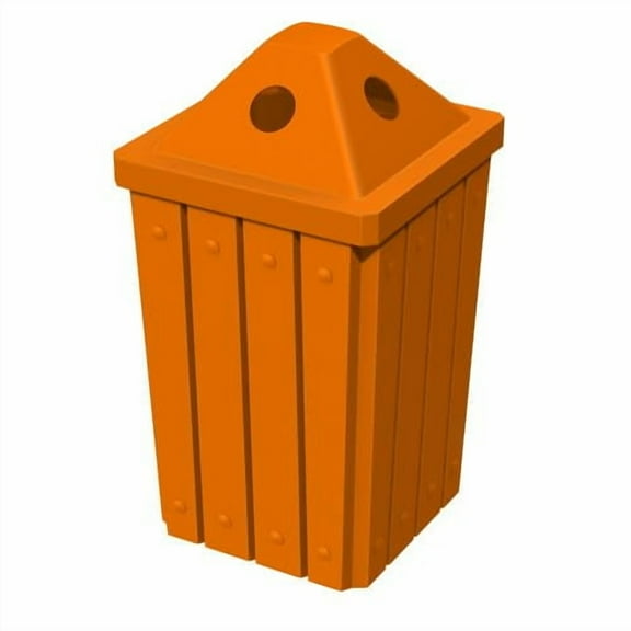 Sturdy Essentials 32 Gallon Square Slated 100% Recycled Plastic Heavy Duty Outdoor Trash Can with Pyramid Lid for Recycling - Orange