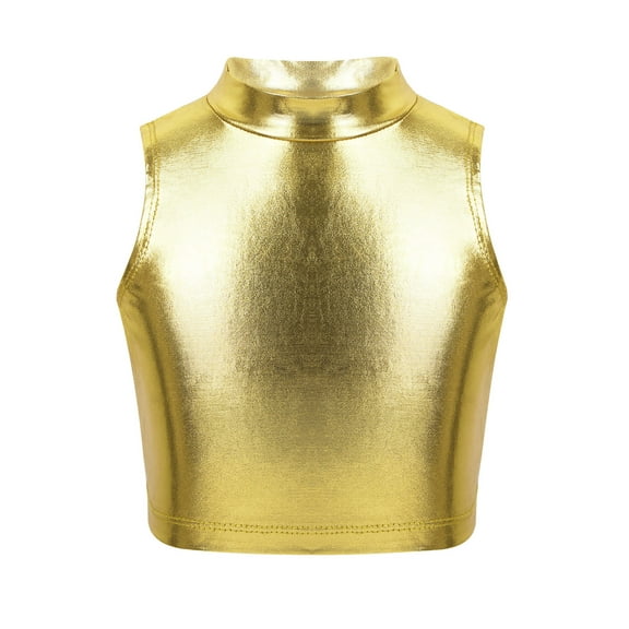 YEAHDOR Big Girls Shiny Metallic Dance Crop Top Juniors Glossy Sleeveless Ballet Workout Tank Tops