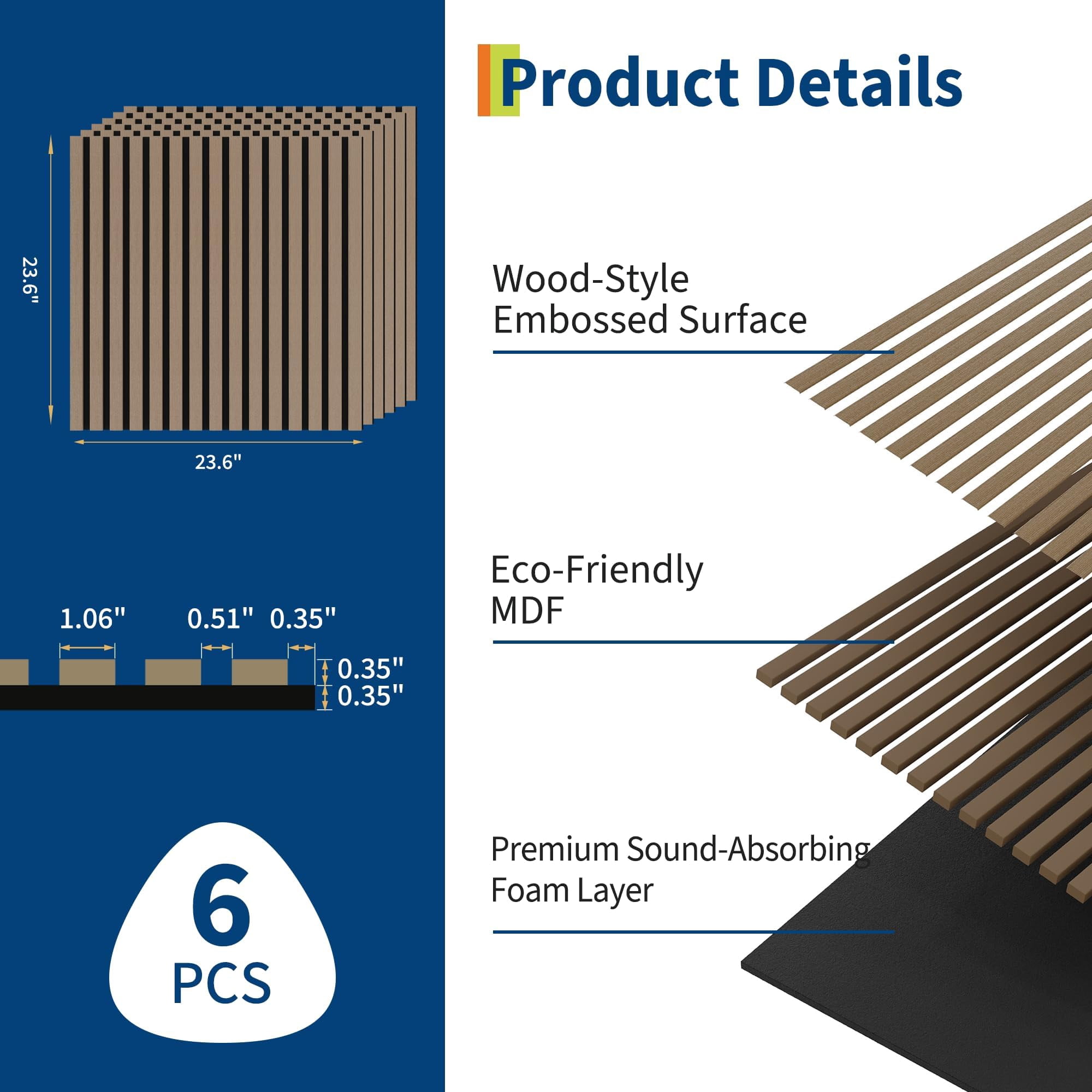 Accreate 3D Wooden Acoustic Wall Panels – Noise Reduction Soundproof Decorative Slat Tiles – Great for Home Theater, Office, Studio, Bedroom, Living Room
