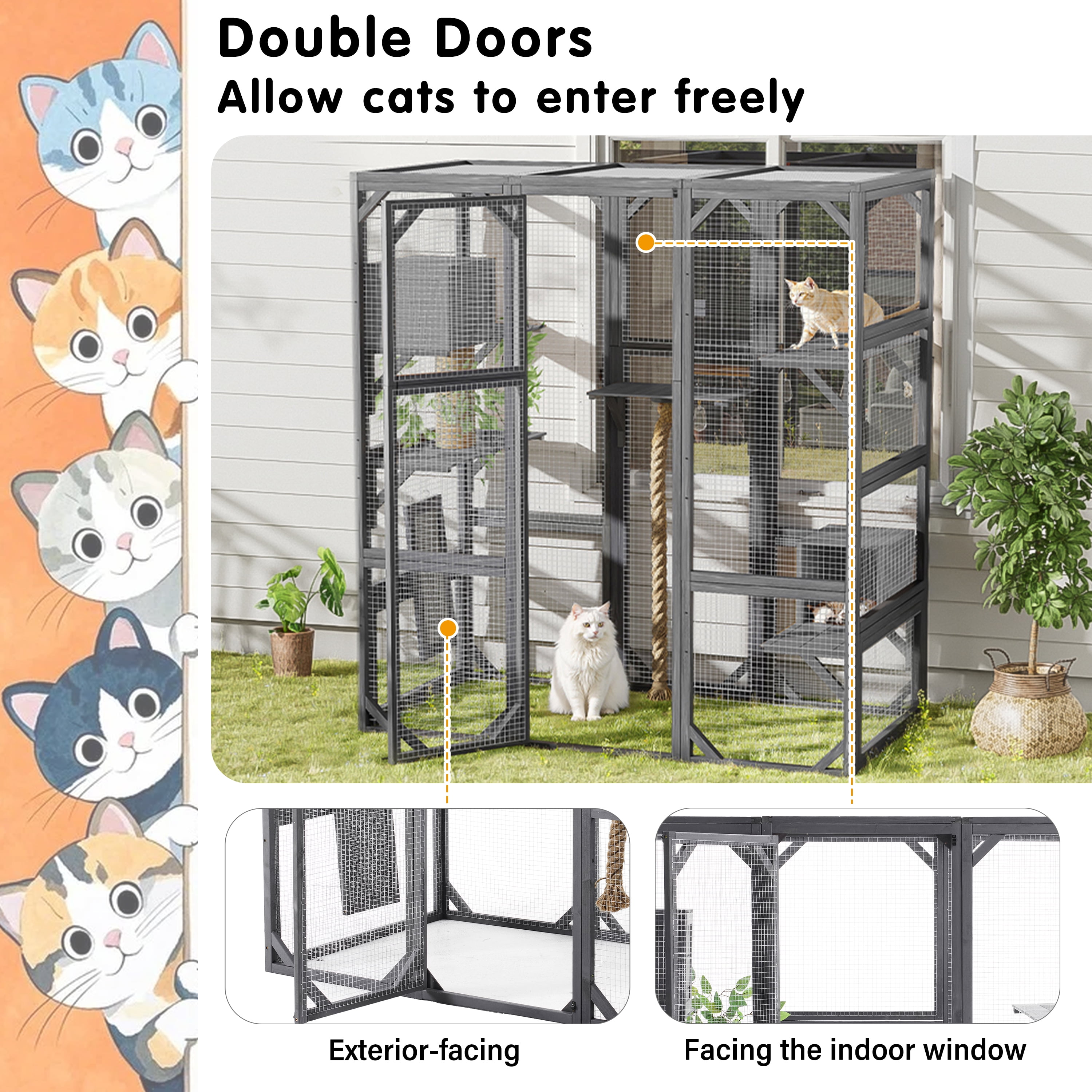 Euroco Large Outdoor Cat Enclosure with Sleeping Houses, Climbing Platforms, and Scratching Posts