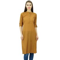 Phagun Cotton Plain Kurti Tunic Mandarin Collar Ethnic Casual Kurta Blouse