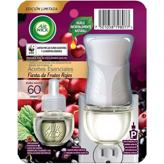 Air Wick® Aromatizante de Ambiente Eléctrico Aparato+ Repuesto Fiesta de Frutos Rojos 20 ml c/u SHIRET Hogar