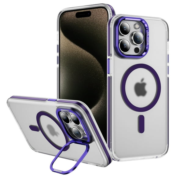 Magnetic for iPhone 16 Pro Max Case with Camera Cover Kickstand, [Compatible with MagSafe] Transparent Matte Ultra Slim Anti-Scratch Luxury Phone Case Cover for iPhone 16 Pro Max, Purple
