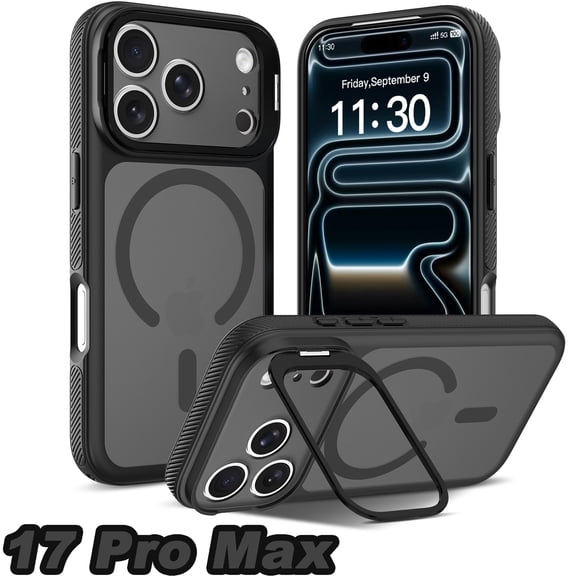 COAROVER Rugged Case for iPhone 17 Pro Max, Hidden Kickstand,Compatible with MagSafe,Slim Matte Shockproof Cover,Black