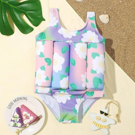 

Xinhuaya 2-9T Kids One Piece Swimwear Bathing Suit Toddler Girls Floatation Swimsuit with Removable Buoyancy Cute Flower Children Float Suit Swim Vest (Purple)