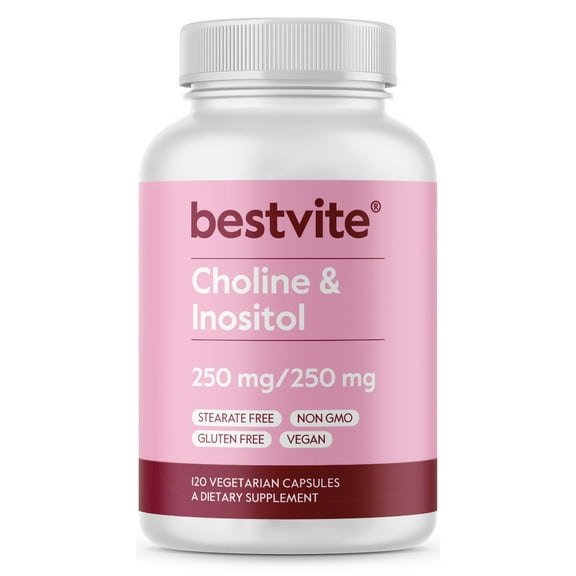 Choline Inositol 500mg (120 Vegetarian Capsules) - No Stearates - No Fillers - No Gelatin - Vegan - Non GMO - Gluten Free