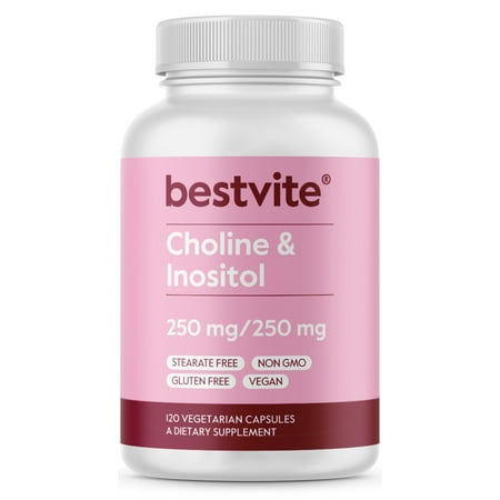 Choline Inositol 500mg (120 Vegetarian Capsules) - No Stearates - No Fillers - No Gelatin - Vegan - Non GMO - Gluten Free