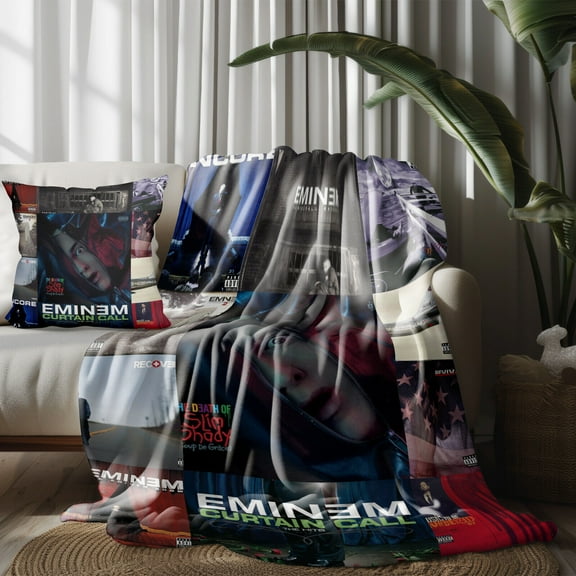 Throw Blanket and Pillowcase Set of 2，Eminem Thin Bed Couch Decor Kids Adult Nap Micro Fleece Fuzzy Blankets Bedroom Car All Season Birthday Gifts