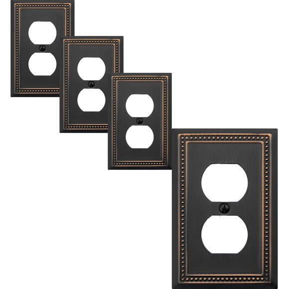 OKAWYC Single Duplex Outlet Light Switch Cover Belaire Beaded Metal Wall Plate, 4-Pack Aged Bronze 1 Gang, Oil Rubbed Bronze Receptacle Light Switch, Switch Cover Decorative Wallplate, Durable