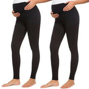 Everyday Seamless Maternity Leggings Over The Belly with Pants Extenders Workout Pants , 2pcs BLACK 2XL
