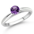 thumbnail image 2 of Gem Stone King 10K White Gold Purple Amethyst Solitaire Engagement Ring for Women (0.48 Cttw, Round 5MM, Available in Size 5, 6, 7, 8, 9), 2 of 4