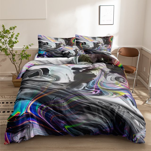 Move Over Colorful Marble Bedding Sets Queen Abstract Marble Flowers Duvet Cover Set Marble Pattern Microfiber No Filling