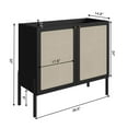 thumbnail image 6 of Boho Bar Cabinet with Gold Iron Legs, 2 Rattan Accent Doors, and 3 Shelves – Nero Black, 36.6" W x 32" H x 14.8" D, 6 of 6
