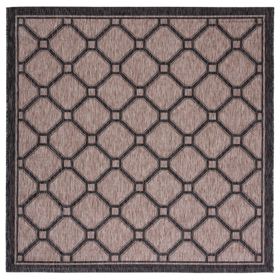SAFAVIEH Courtyard Fisher Geometric Quatrefoil Indoor/Outdoor Area Rug, 6'7" x 6'7" Square, Natural/Black