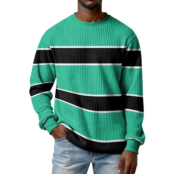 OIOLOYJM Mens Waffle Shirts Casual Solid Color Long Sleeve Crew Neck T Shirts Lightweight Knit Pullover Tops Spring Trendy Outfits Turquoise 2XL