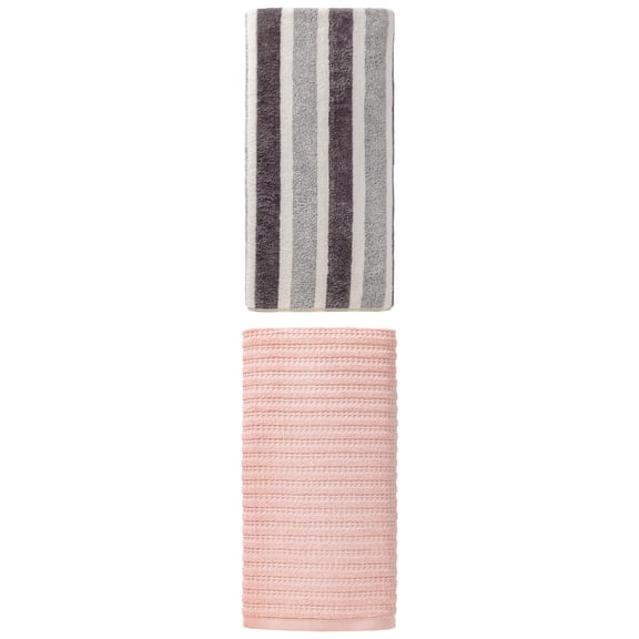 Unique Bargains Fluffy Bath Towel 2 Pack Grey/Pink 71" x 35"/55" x 28"