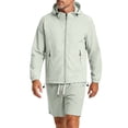 thumbnail image 2 of Bpyeka Men's Casual Two-Piece Matching Set, Hooded Zip-Up Long Sleeve Tops & Drawstring Waist Shorts, Quick Dry Breathable Outfit for Sports, XS-3XL, 2 of 5