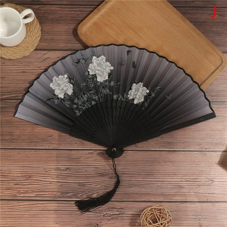 

MageCrux 1PC Chinese Silk Cloth Folding Fan Bamboo Antiquity Folding Fan Painting Hand Fan