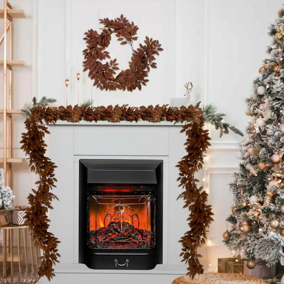 Minibee 2 Pack Artificial Christmas Garland, 6FT Rustic Brown Winter Leaf Vine for Mantel, Door, Wall, Holiday Farmhouse