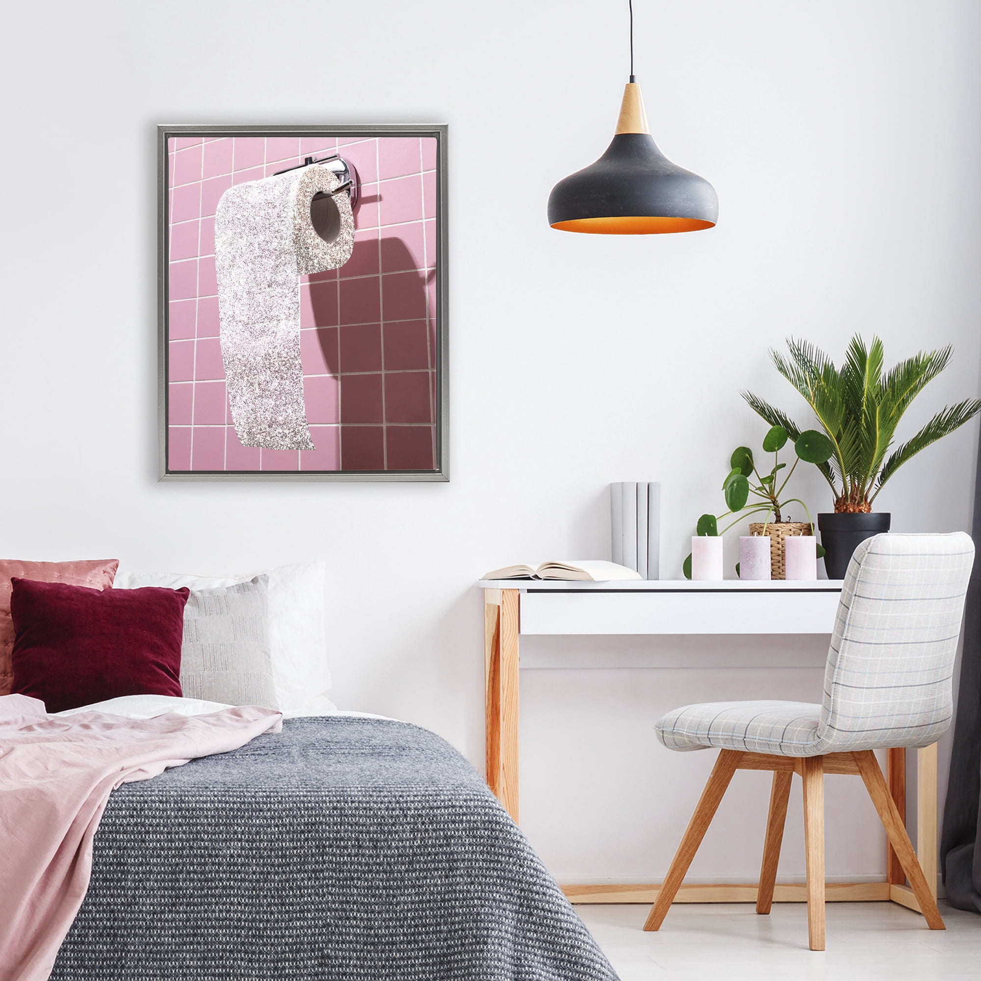 Stupell Industries Glitter Pink Toilet Paper Gray Framed Floater Canvas Wall Art, design by CAD Designs