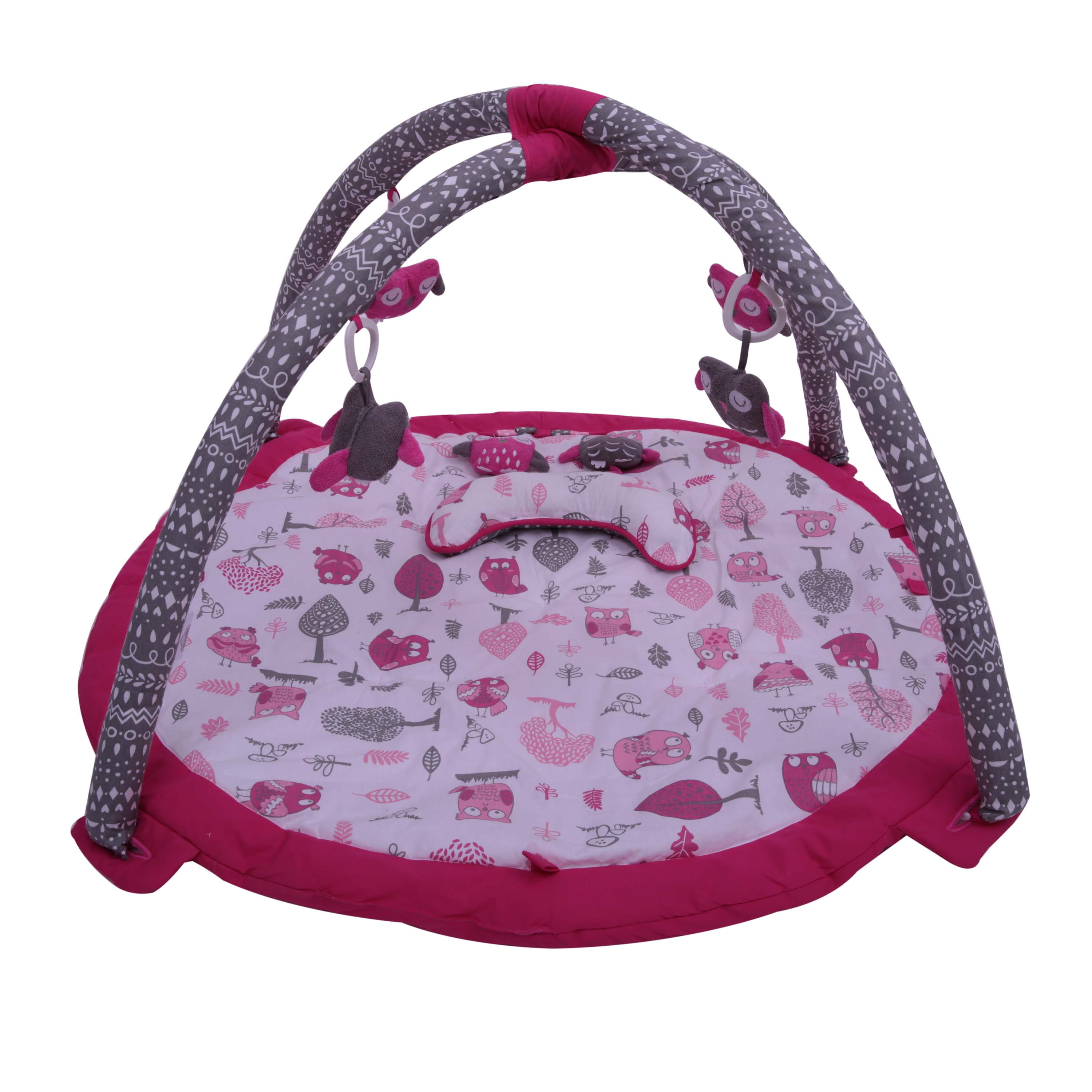 Bacati - Owls Pink/Grey Girls Cotton Activity Gym with Mat