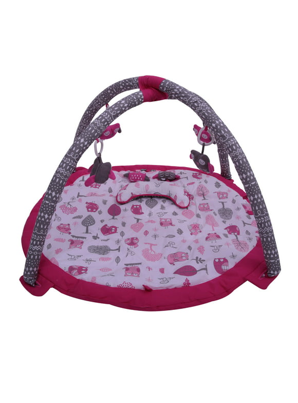 Bacati - Owls Pink/Grey Girls Cotton Activity Gym with Mat