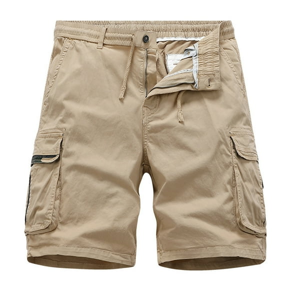 Gubotare Mens Summer Fashion Casual Loose Multi Pocket Solid Color Overalls Casual Shorts Mens Shorts Adjustable (Khaki, XL)