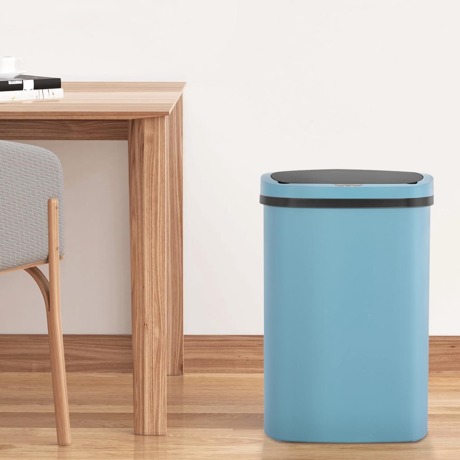 FDW 13Gal Touchless Trash Can - Auto Lid, High-Capacity for Kitchen/Office，(1, Blue)