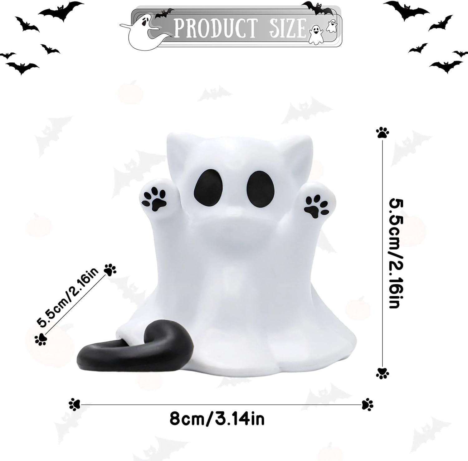 Glow-in-the-Dark Mini Ghost Figurine for Halloween Desk and Shelf Decor