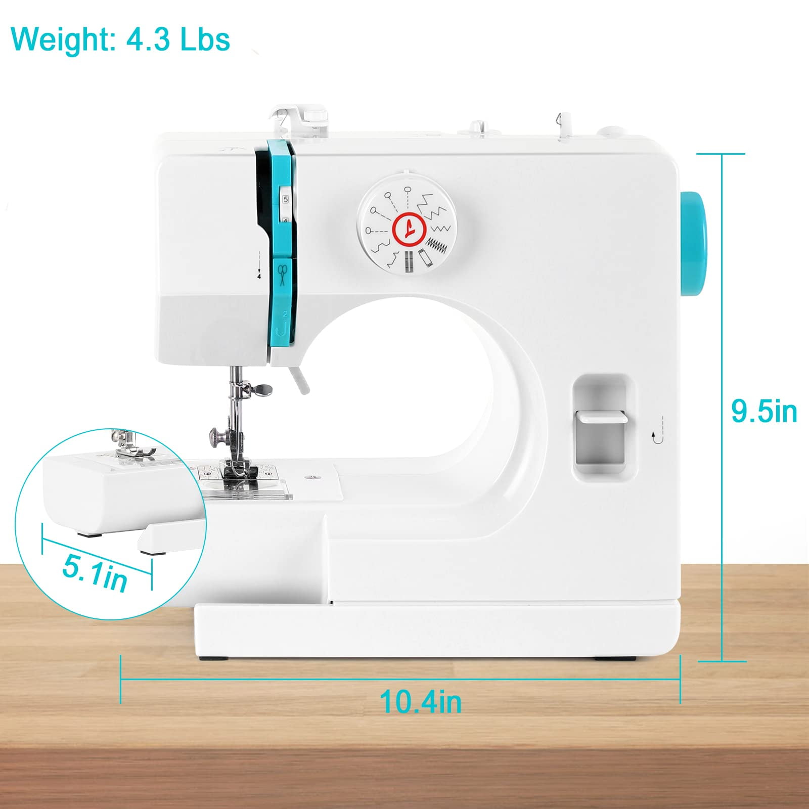 Mini Sewing Machine for Beginners, Electric Portable Small Sewing Machine with 12 Built-In Stitches Reverse Sewing Adjustable Speed LED Light Foot Pedal Heavy Duty Household Mending Stitching Machine
