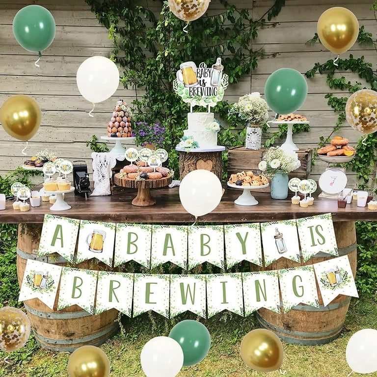Greenery Baby Shower Decorations, A Baby Is Brewing Banner Welcome