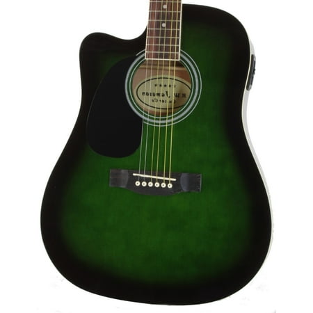 Jameson Guitars Green Left Handed Thinline Full Size Acoustic Electric Guitar With Case And (Best Thinline Acoustic Electric Guitar)