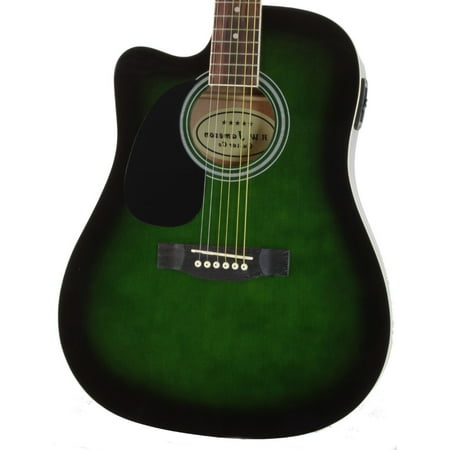 Hybrid Acoustic Electric Guitar - Jameson Guitars Green Left Handed Thinline Full Size Acoustic Electric Guitar With Case And Picks