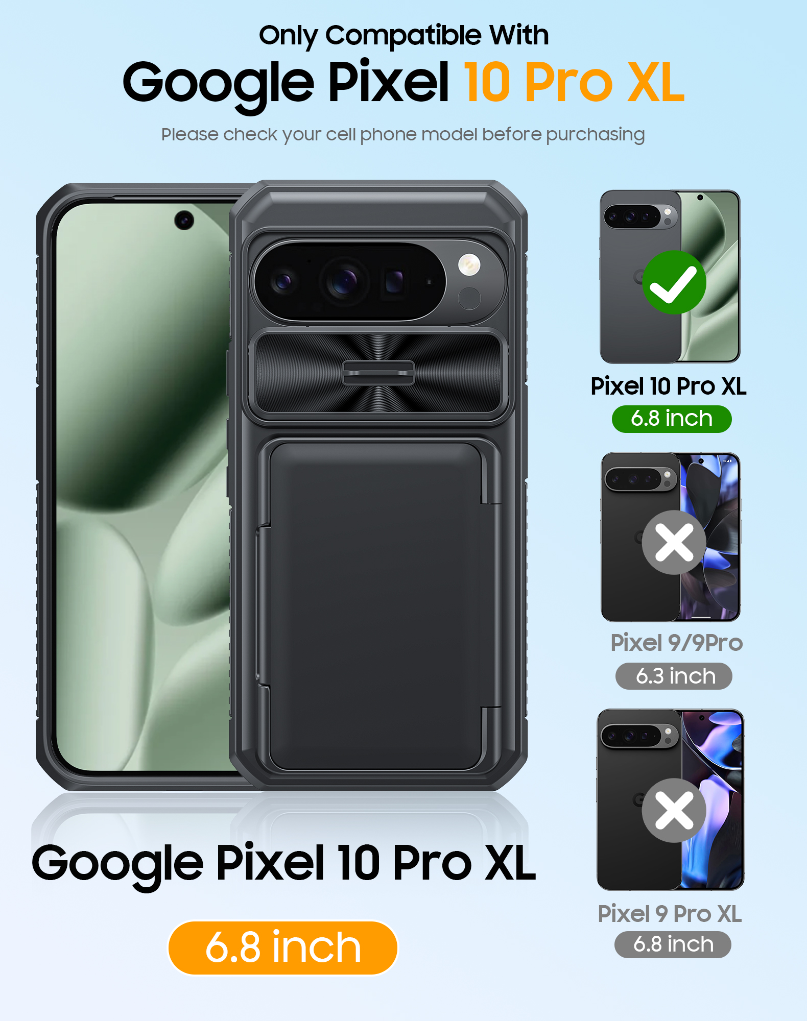 Vizvera for Google Pixel 10 Pro XL Wallet RFlD Cards Holder,Camera Control,Camera Cover,Rugged Shockproof Silicone Protective Phone Case-Black