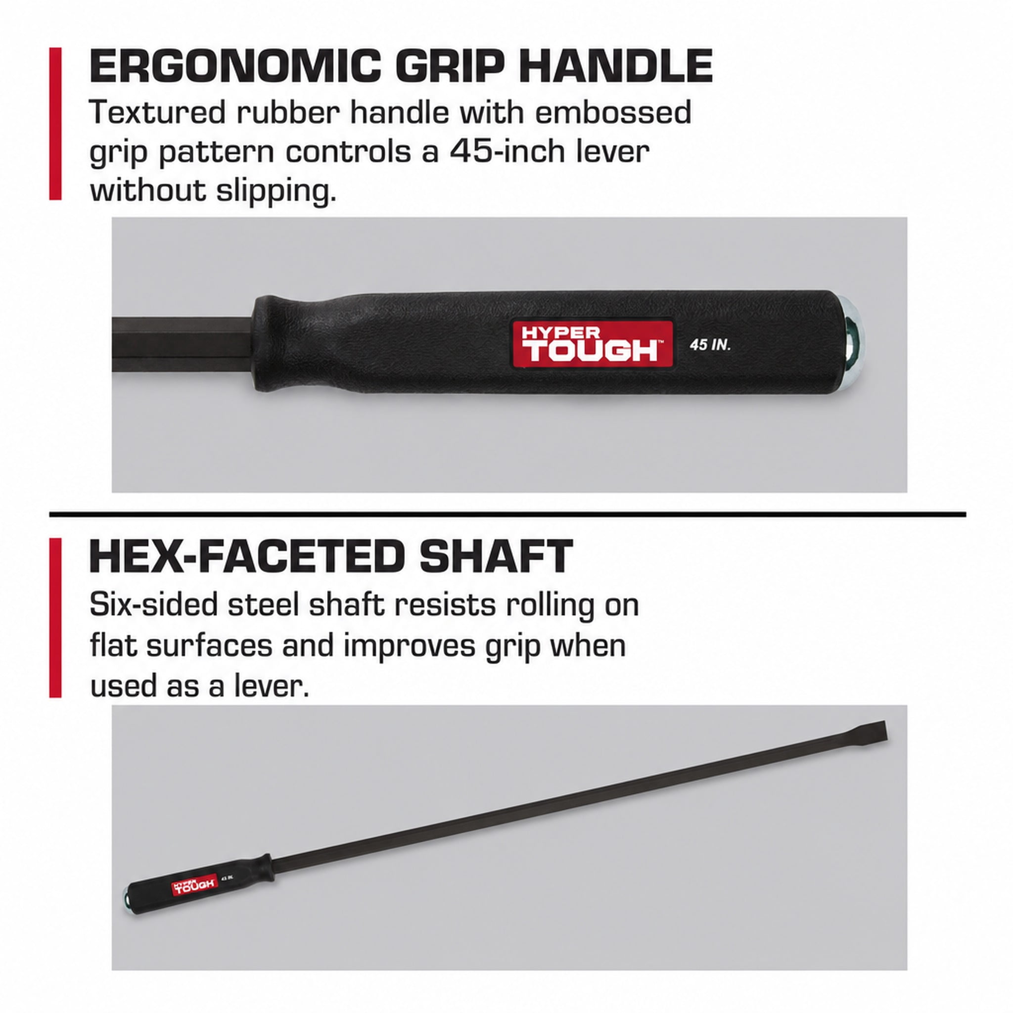 Hyper Tough 45-Inch Steel Pry Bar with Metal Striking Cap