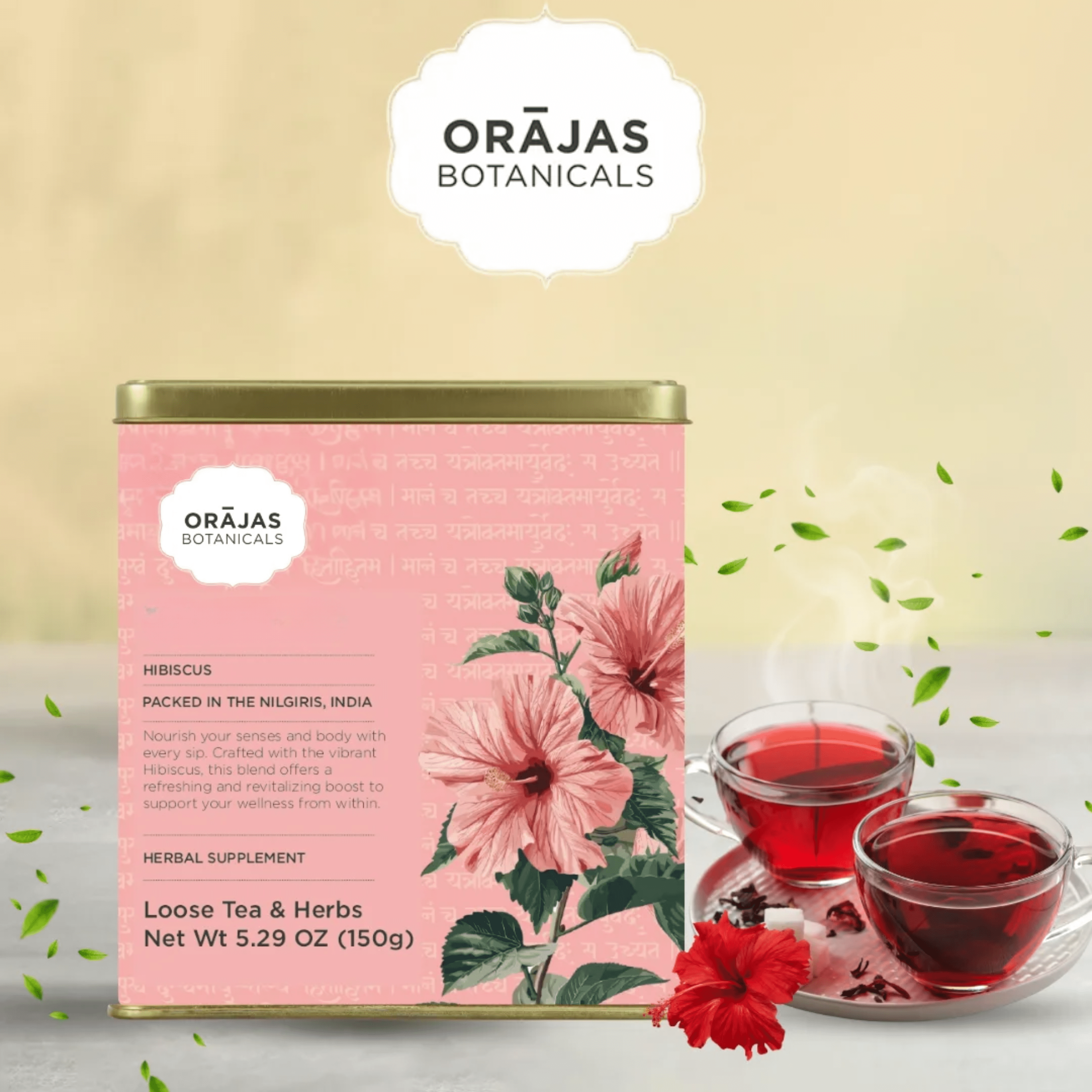 Orajas Premium Hibiscus Tea – 100% Pure Loose Leaf & Herbs, 150g (5.29 oz), Naturally Caffeine-Free