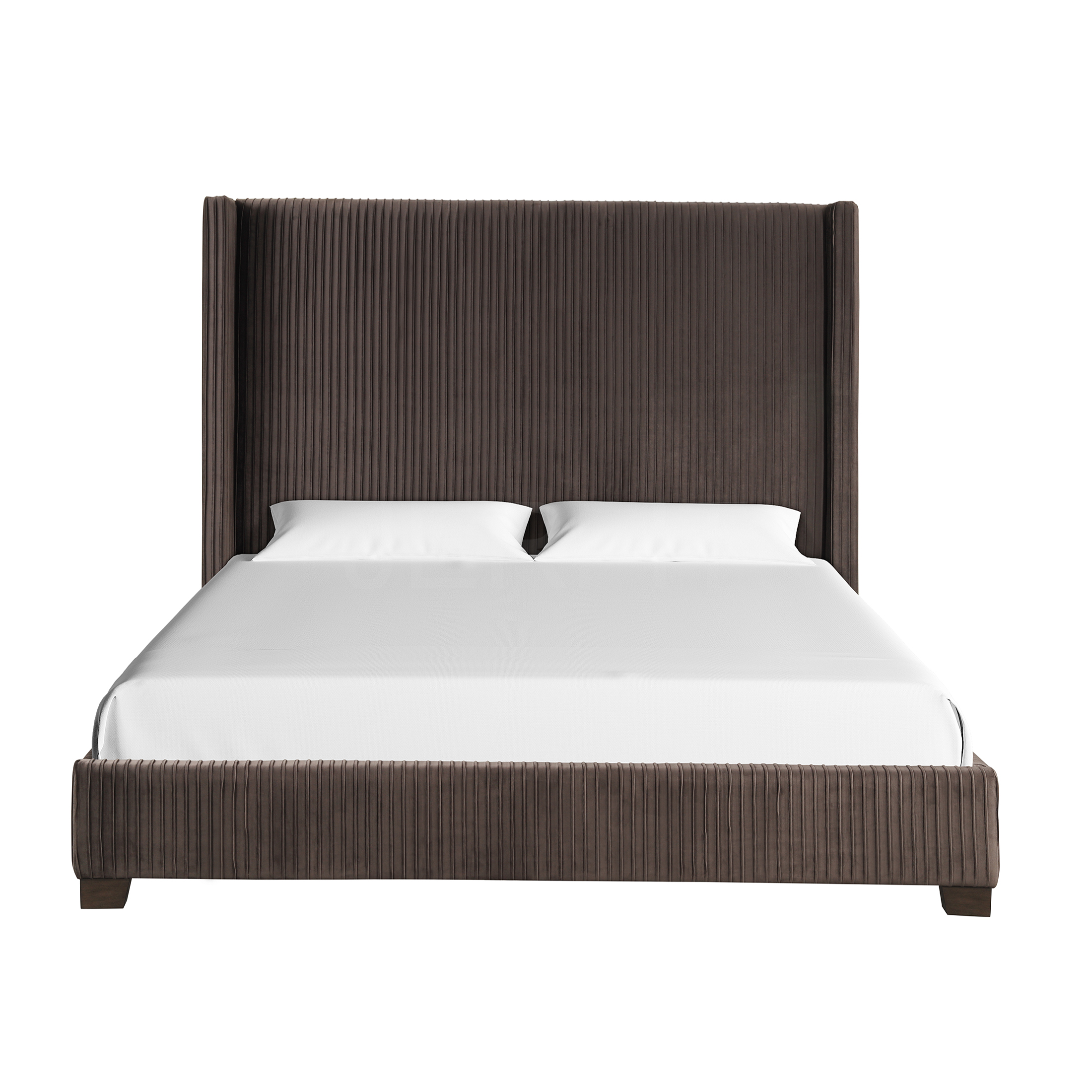 JERFIT Queen Upholstered Bed Frame with Headboard, Dark Brown Fabric Platform Bed, No Box Spring Needed