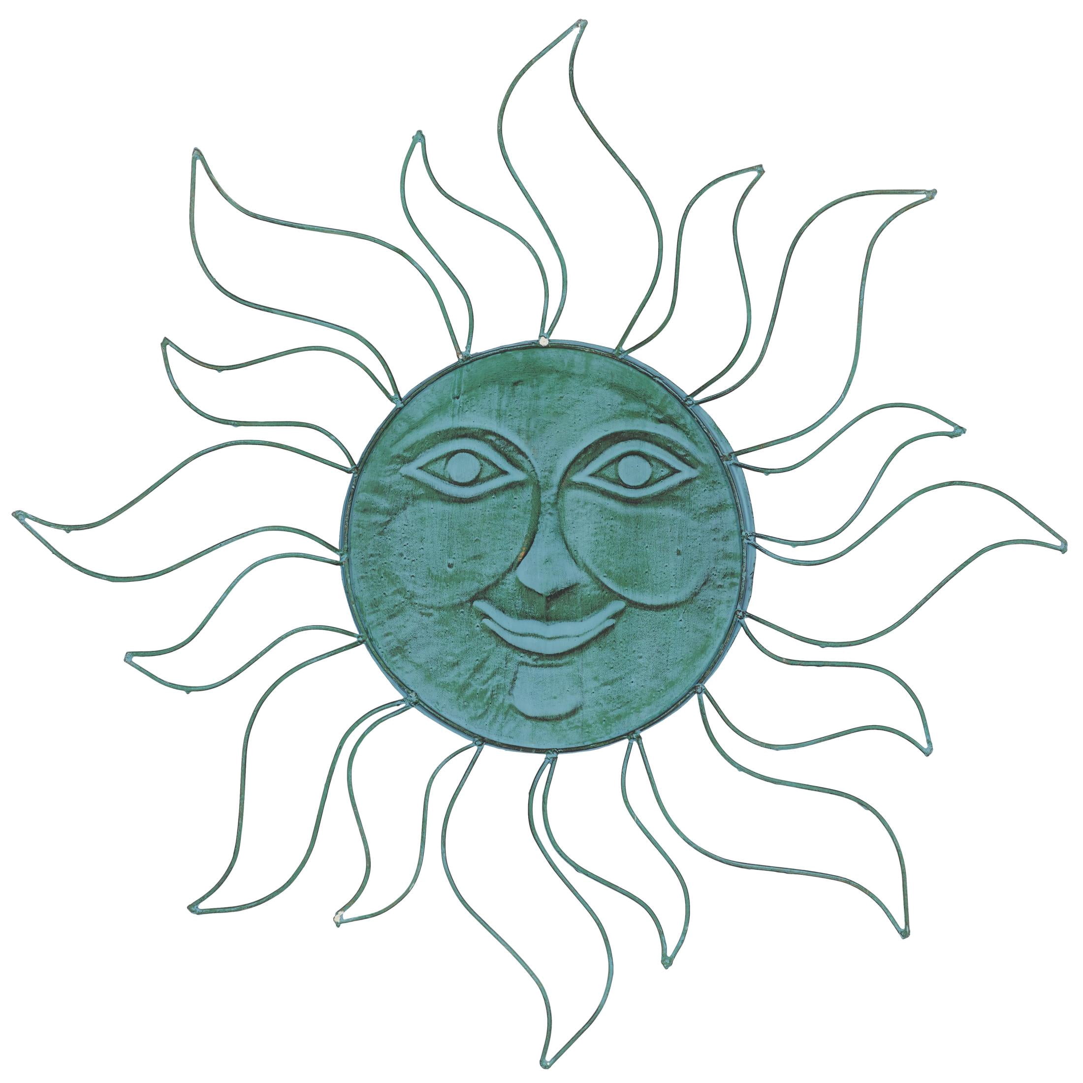 DecMode Teal Metal Indoor Outdoor Sun Wall Decor with Wire Frame