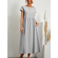 thumbnail image 1 of Lindbes Robe Maxi Élégante Unie pour Femmes Été à Manches Courtes Col Rond Vintage Harajuku Coton Lin Ample Robe d'Été Y2K avec Poches Longue Robe, 1 of 7