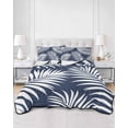 thumbnail image 2 of Quilts King Size Bedding Set, Navy Blue Palm Leaf Lightweight Quilted Comforter, Summer Coastal Botanical Tropical Soft Reversible Bedspread Coverlet with Pillow Covers for All Season, 96" x 106", 2 of 7