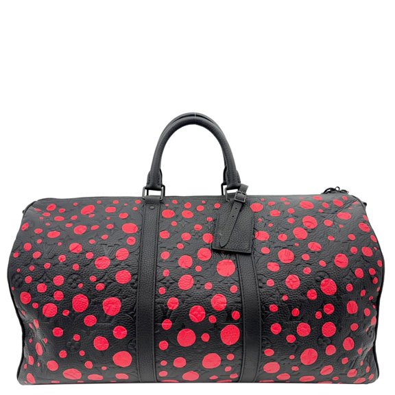 Pre-Owned Louis Vuitton x Yayoi Kusama Keepall 50 Bandouliere Taurillon Monogram Travel Bag Black