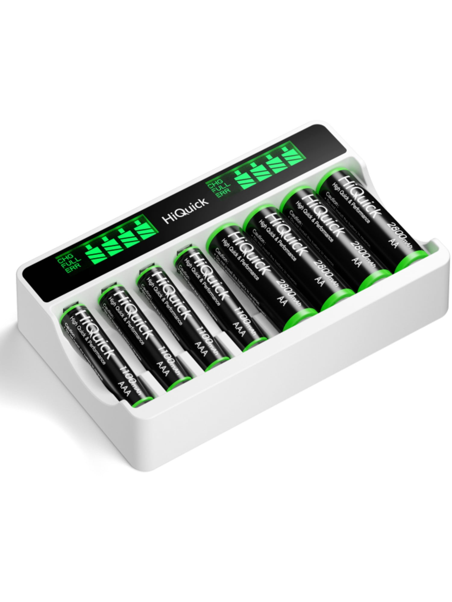 HiQuick 4 Pack AA 2800mAh and 4 Pack AAA 1100mAh Rechargeable Batteries with 8 Bay LCD Smart Battery Charger, Dual USB Input