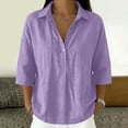 thumbnail image 2 of Cotton Linen Short Sleeve Shirt, Everyday Tshirts for Women Comfy Blouses Breathable Summer Short Sleeve Top Layered Look Top Womens Linen Shirts Collared Casual Blouses Bohemian Blouses, 2 of 6