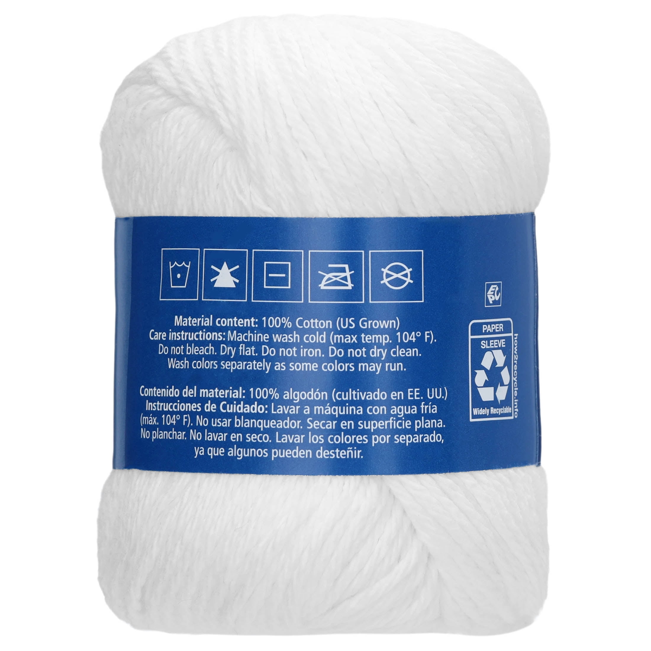 Hello Hobby Size 4 Medium Weight Cotton White Yarn, 2.5 oz, 120 yds