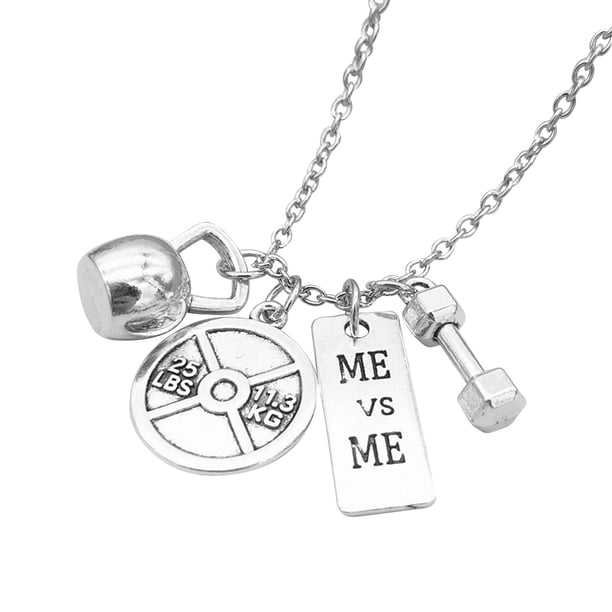 Mancuerna Collar Colgante Titanio Acero Inoxidable Fitness Gym Collar Peso Placa Barbell Mancuerna Collares Hombres Mujeres Cadena Colgante