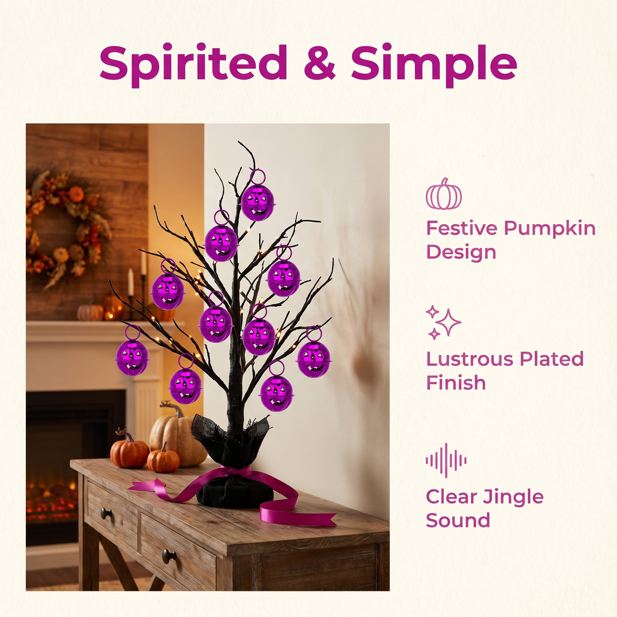 Unique Bargains 10Pcs Pumpkin Halloween Craft Round Bells Purple Halloween Decor 0.9"L x 0.9"W x 0.9"H