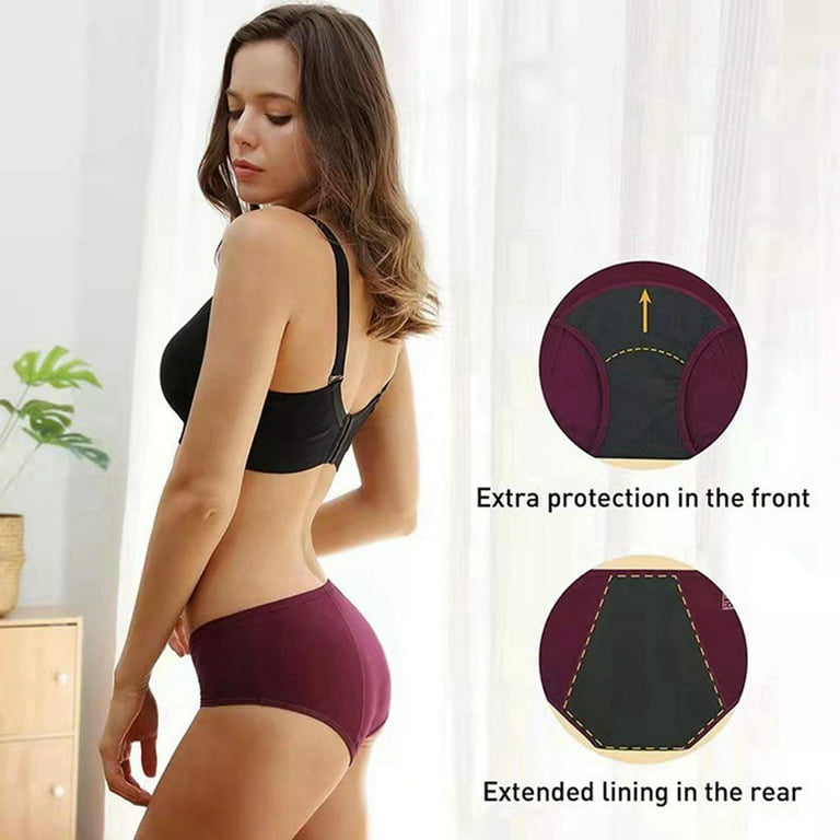 Period Underwear for Women Leak Proof Cotton Overnight Menstrual Panties  Briefs 3 Pack (L, Wine Red/Black/Blue With Dark Lining) 