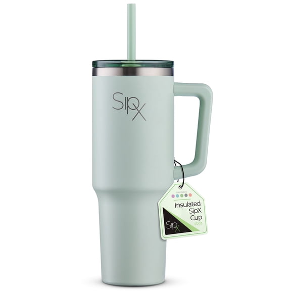 SipX™ 40 oz Insulated Tumbler with Handle & Straw – Vacuum Insulated Stainless Steel, Leakproof, Green