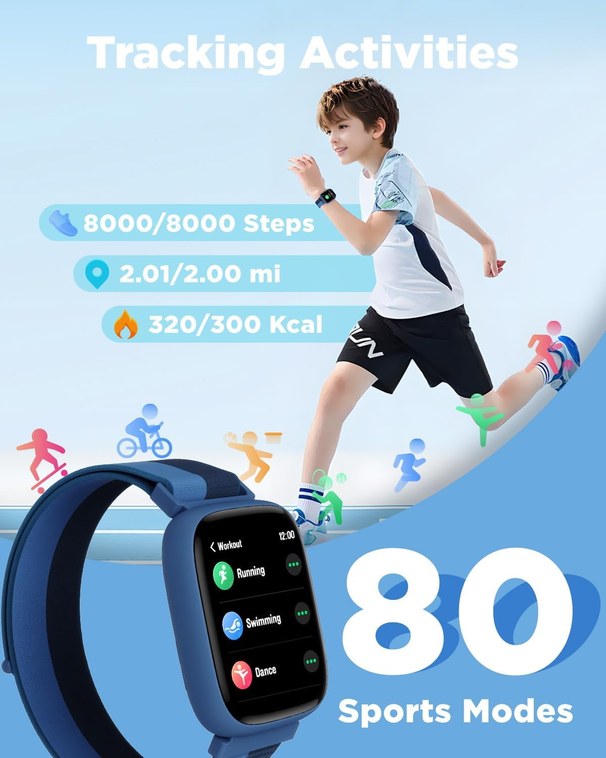BIGGERFIVE Smart Watch for Kids, 1.8" Fitness Tracker Watch Pedometer, Sleep Monitor, IP68 Waterproof, Calorie Step Counter, Puzzle Game with/Without APP for Girls Teens 5-16,